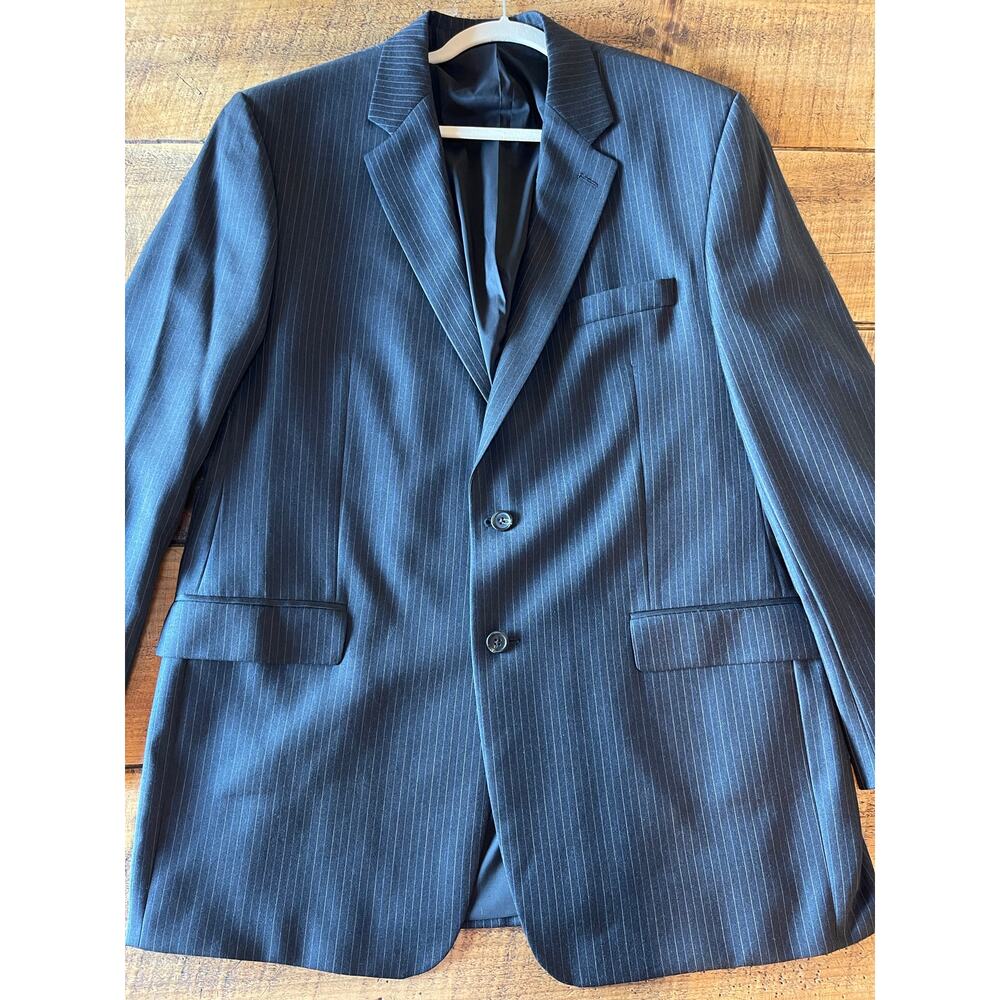 Mens Lauren Ralph Lauren 100% Wool‎ Gray Pinstripe Blazer Sport Jacket Size 46L